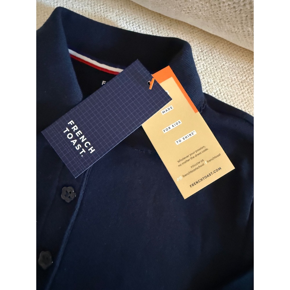 French Toast Kids Navy Blue Long Sleeve Polo Shirt Set 2 Pack NWT Size L 10/12 - Picture 3 of 6